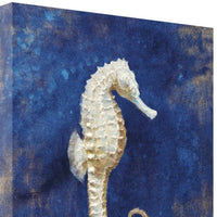 18" Rustic Deep Blue and Gold Seahorse Giclee Wrap Canvas Wall Art