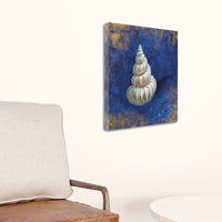 18" Rustic Deep Blue and Gold Shell Giclee Wrap Canvas Wall Art