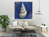 18" Rustic Deep Blue and Gold Shell Giclee Wrap Canvas Wall Art