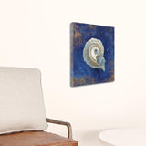 18" Rustic Deep Blue and Gold Conch Giclee Wrap Canvas Wall Art