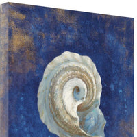 18" Rustic Deep Blue and Gold Conch Giclee Wrap Canvas Wall Art