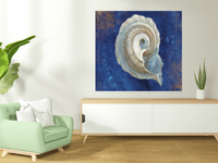 18" Rustic Deep Blue and Gold Conch Giclee Wrap Canvas Wall Art