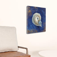 18" Rustic Deep Blue and Gold Conch Giclee Wrap Canvas Wall Art