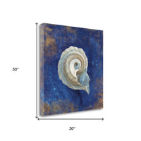 18" Rustic Deep Blue and Gold Conch Giclee Wrap Canvas Wall Art