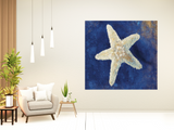 18" Rustic Deep Blue and Gold Starfish Giclee Wrap Canvas Wall Art