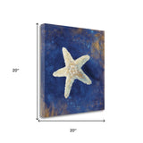 18" Rustic Deep Blue and Gold Starfish Giclee Wrap Canvas Wall Art