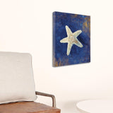 18" Rustic Deep Blue and Gold Starfish Giclee Wrap Canvas Wall Art