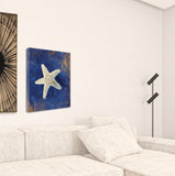 18" Rustic Deep Blue and Gold Starfish Giclee Wrap Canvas Wall Art