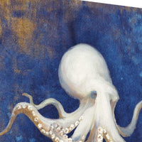 18" Rustic Deep Blue and Gold Octopus Giclee Wrap Canvas Wall Art