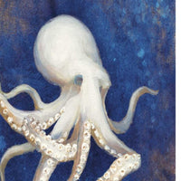 18" Rustic Deep Blue and Gold Octopus Giclee Wrap Canvas Wall Art