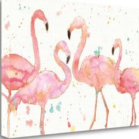 Four Flamingo Watercolor 4 Giclee Wrap Canvas Wall Art