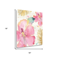 Watercolor Pink Hibiscus Flowers 1 Giclee Wrap Canvas Wall Art