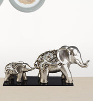 6" Silver Polyresin Elephant Parent and Child Sculpture