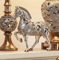 11" Silver and Gold with Mirror Polyresin Trojan Horse Statue Sculpture