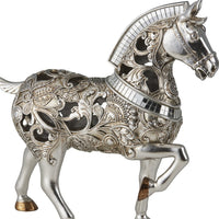 11" Silver and Gold with Mirror Polyresin Trojan Horse Statue Sculpture