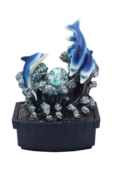 11" Blue Polyresin Dolphins Tabletop Fountain