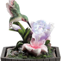 11" Pink Green And Brown Polyresin Hummingbird Tabletop Fountain