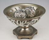 13" Brushed Silver Leaf Polyresin Decorative Pedestal Bowl with Orbs