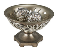 13" Brushed Silver Leaf Polyresin Decorative Pedestal Bowl with Orbs