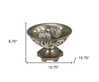 13" Brushed Silver Leaf Polyresin Decorative Pedestal Bowl with Orbs