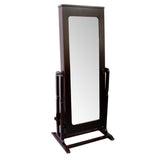 Cherry Finish Standing Mirror with Jewelry Storage