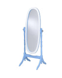 Pretty Pastel Blue and White Cheval Standing Oval Mirror