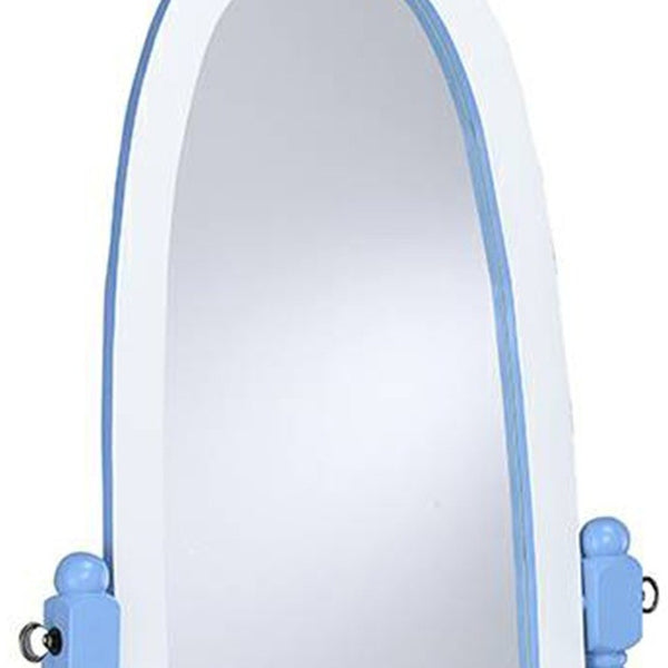 Pretty Pastel Blue and White Cheval Standing Oval Mirror