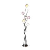 59" Steel Six Light LED Novelty Floor Lamp With Colorful Funky Floral Shades
