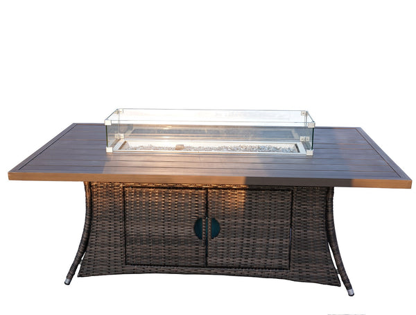 Brown Wicker Outdoor Patio Gas Fire Pit Table