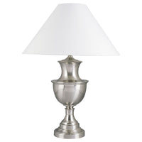 28" Nickel Metal Urn Table Lamp With White Classic Empire Shade