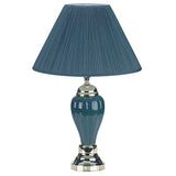 Silver and Navy Blue Table Lamp with Navy Blue Shade
