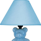 13? Blue Teddy Bear Ceramic Linen Shade Table Lamp