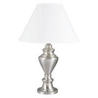 28" Nickel Metal Urn Table Lamp With White Classic Empire Shade