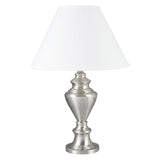28" Nickel Metal Urn Table Lamp With White Classic Empire Shade