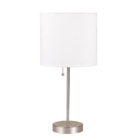 20" Silver Metal Candlestick Table Lamp With White Classic Drum Shade