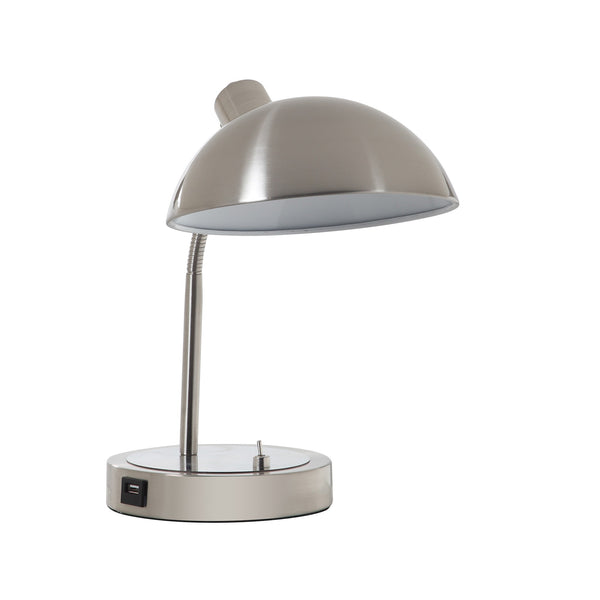 14? Modern Adjustable Silver Metal Desk Lamp with USB