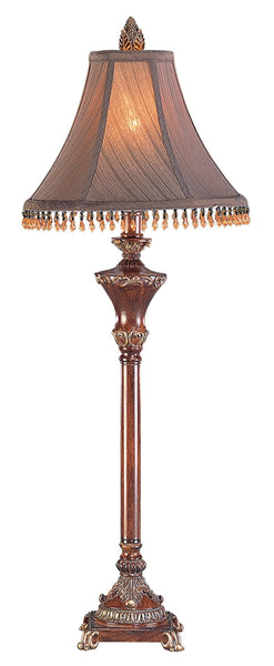 30" Bronze Polyresin Table Lamp With Brown Bell Shade with Hanging Beads