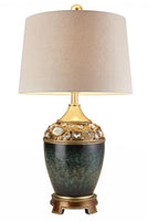 Marble Footed Table Lamp with Green Accents