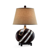 Dark Brown Polyresin Lamp with Beige Fabric Shade
