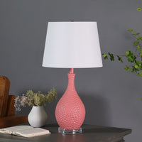 28" Pink Hammered Urn Table Lamp With White Tapered Drum Shade