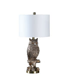 28?  Antiqued Silver Resin Owl Table or Desk Lamp