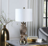 28?  Antiqued Silver Resin Owl Table or Desk Lamp