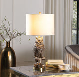 28?  Antiqued Silver Resin Owl Table or Desk Lamp