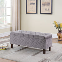 Dove Gray Quilted and Tufted Storage Bench