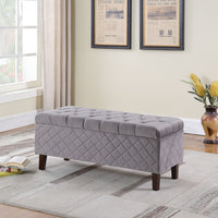 Dove Gray Quilted and Tufted Storage Bench