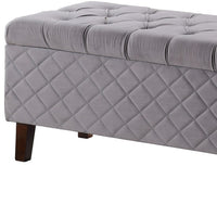 Dove Gray Quilted and Tufted Storage Bench