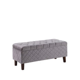 Dove Gray Quilted and Tufted Storage Bench