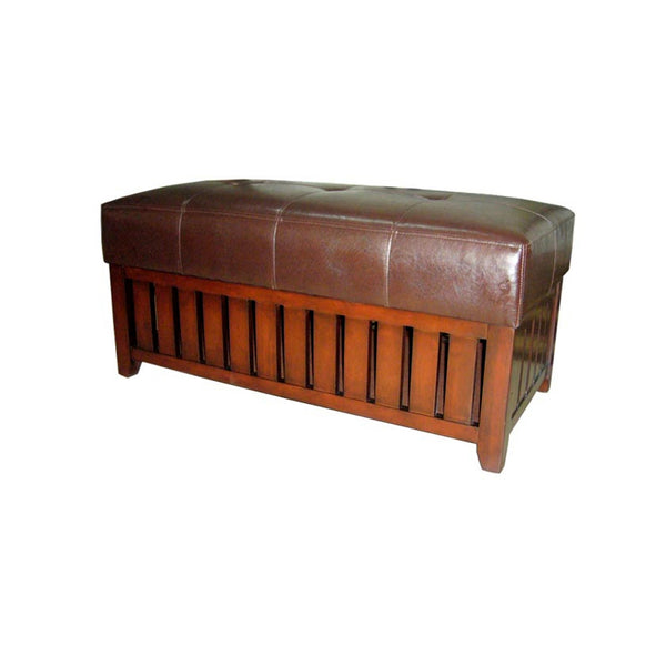 Brown Leather Storage Bench