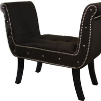 Modern Brown and Black Nailhead Suede Bench