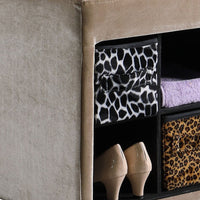 Beige Velour Storage Bench with Exotic Animal Print Baskets